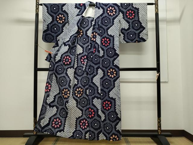 平和屋着物∴夏物 浴衣 有松鳴海絞り 亀甲花文 綿 逸品 CAAW5129dy