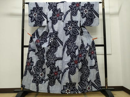 平和屋着物∴夏物 浴衣 有松鳴海絞り 花唐草文 綿 逸品 CAAW5138dy