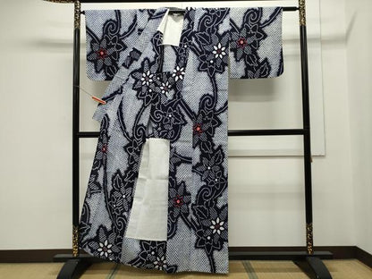 平和屋着物∴夏物 浴衣 有松鳴海絞り 花唐草文 綿 逸品 CAAW5138dy
