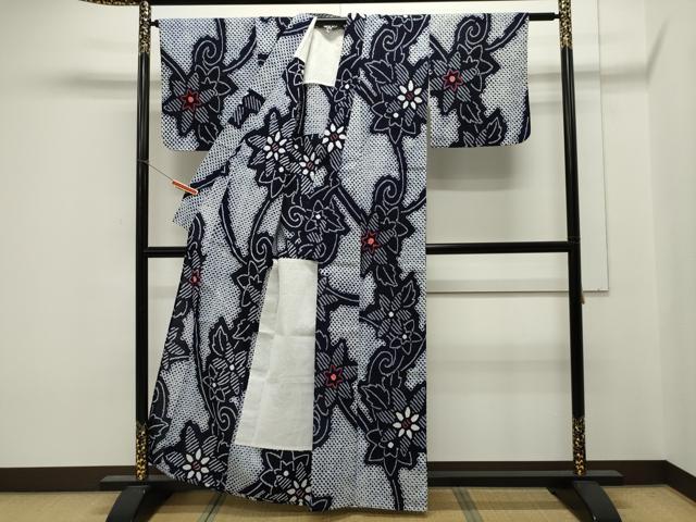 平和屋着物∴夏物 浴衣 有松鳴海絞り 花唐草文 綿 逸品 CAAW5138dy