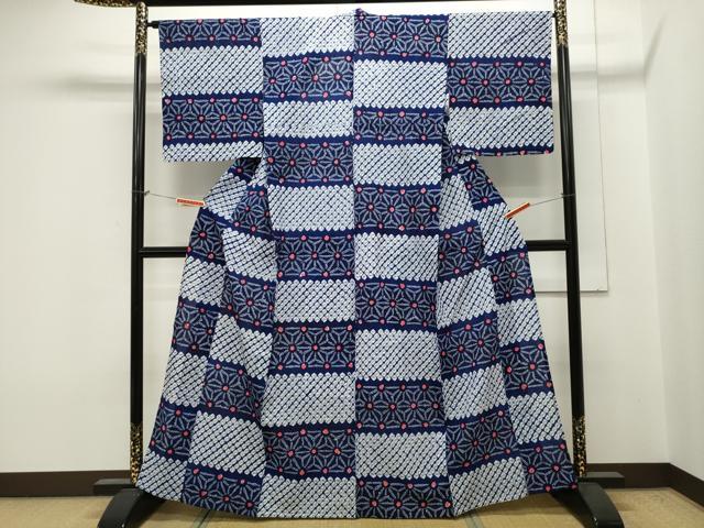 平和屋着物∴夏物 浴衣 有松鳴海絞り 横段麻の葉文様 綿 逸品 CAAW5141dy
