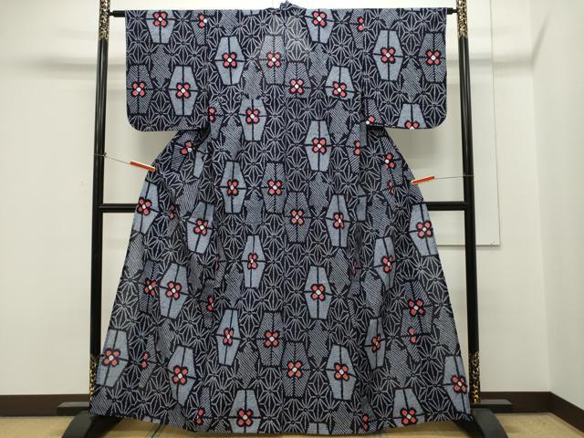 平和屋着物∴夏物 浴衣 有松鳴海絞り 麻の葉文様 綿 逸品 CAAW5142dy