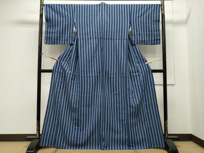 平和屋着物∴夏物　阿波しじら織　浴衣　縞　綿　逸品　CAAW5144dy