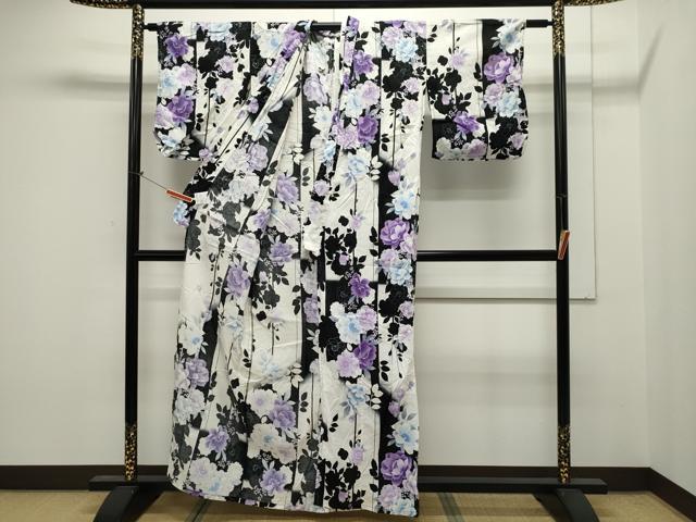 平和屋着物∴夏物 綿紅梅 浴衣 草花文 黒地 綿 逸品 CAAW5146dy
