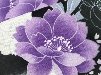 平和屋着物∴夏物 綿紅梅 浴衣 草花文 黒地 綿 逸品 CAAW5146dy