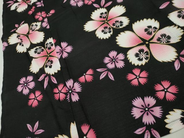 平和屋着物∴夏物 綿紅梅 浴衣 舞花文 黒地 金彩 綿 逸品 CAAW5147dy