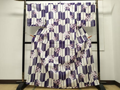 平和屋着物∴夏物　小紋・浴衣兼用　綿絽　矢羽花文　綿　逸品　CAAW5150dy