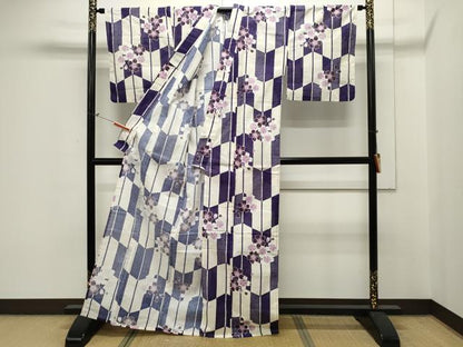 平和屋着物∴夏物　小紋・浴衣兼用　綿絽　矢羽花文　綿　逸品　CAAW5150dy