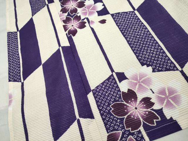 平和屋着物∴夏物　小紋・浴衣兼用　綿絽　矢羽花文　綿　逸品　CAAW5150dy