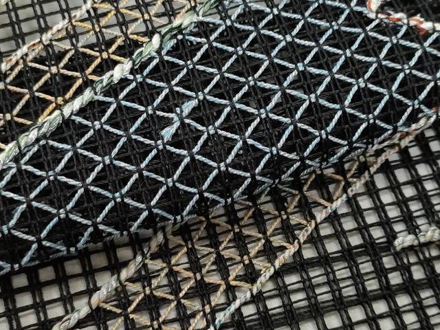 平和屋着物＊夏物 八寸名古屋帯 羅 幾何学文 黒地 銀糸 正絹 逸品 CAAW5474fb