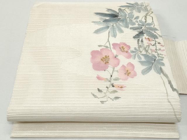 平和屋着物＊夏物 八寸名古屋帯 作家物 手描き 絽綴れ 枝花文 銀彩 正絹 逸品 CAAW5487fb
