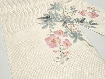 平和屋着物＊夏物 八寸名古屋帯 作家物 手描き 絽綴れ 枝花文 銀彩 正絹 逸品 CAAW5487fb
