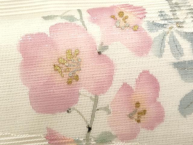 平和屋着物＊夏物 八寸名古屋帯 作家物 手描き 絽綴れ 枝花文 銀彩 正絹 逸品 CAAW5487fb