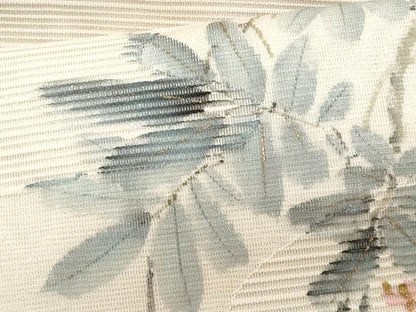 平和屋着物＊夏物 八寸名古屋帯 作家物 手描き 絽綴れ 枝花文 銀彩 正絹 逸品 CAAW5487fb