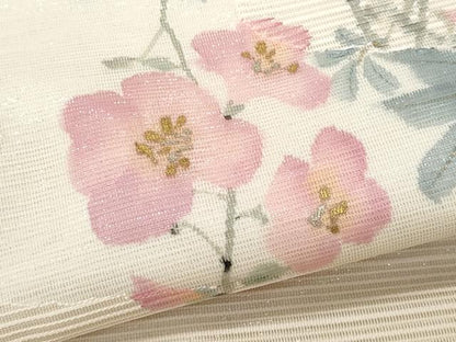平和屋着物＊夏物 八寸名古屋帯 作家物 手描き 絽綴れ 枝花文 銀彩 正絹 逸品 CAAW5487fb