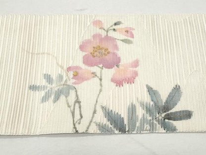 平和屋着物＊夏物 八寸名古屋帯 作家物 手描き 絽綴れ 枝花文 銀彩 正絹 逸品 CAAW5487fb