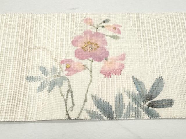 平和屋着物＊夏物 八寸名古屋帯 作家物 手描き 絽綴れ 枝花文 銀彩 正絹 逸品 CAAW5487fb