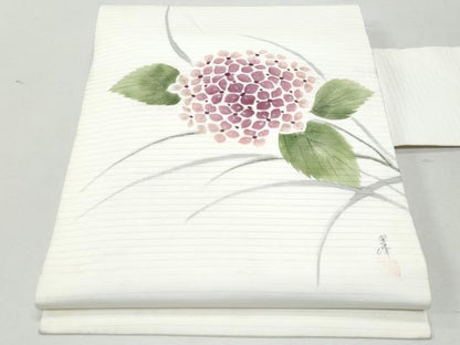 平和屋着物＊夏物 塩瀬 九寸名古屋帯 作家物 手描き 紫陽花 銀彩 正絹 逸品 CAAW5489fb