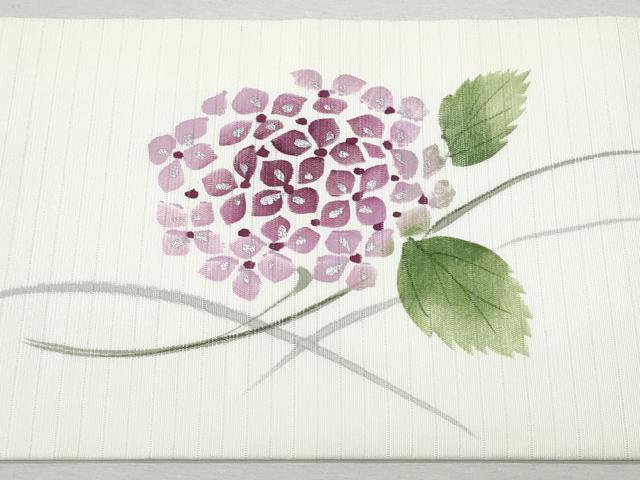 平和屋着物＊夏物 塩瀬 九寸名古屋帯 作家物 手描き 紫陽花 銀彩 正絹 逸品 CAAW5489fb