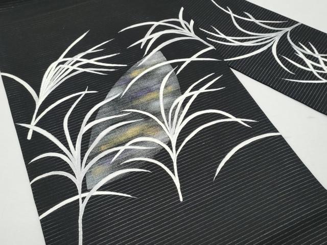 平和屋着物＊夏物 塩瀬 九寸名古屋帯 草木文 黒地 金銀彩 正絹 逸品 CAAW5490fb