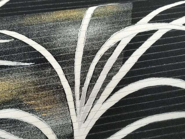 平和屋着物＊夏物 塩瀬 九寸名古屋帯 草木文 黒地 金銀彩 正絹 逸品 CAAW5490fb