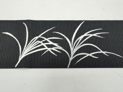 平和屋着物＊夏物 塩瀬 九寸名古屋帯 草木文 黒地 金銀彩 正絹 逸品 CAAW5490fb