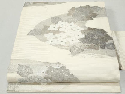 平和屋着物＊夏物 九寸名古屋帯 絽綴れ 草花文 銀糸 正絹 逸品 CAAW5494fb