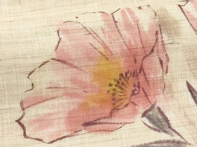 平和屋着物＊夏物 九寸名古屋帯 作家物 手描き 枝花文 麻 逸品 CAAW5496fb