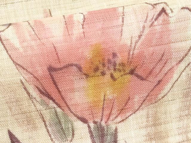 平和屋着物＊夏物 九寸名古屋帯 作家物 手描き 枝花文 麻 逸品 CAAW5496fb