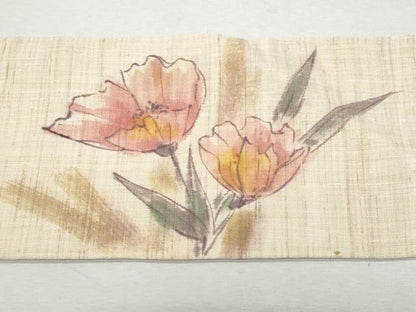 平和屋着物＊夏物 九寸名古屋帯 作家物 手描き 枝花文 麻 逸品 CAAW5496fb