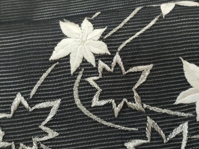 平和屋着物＊夏物 九寸名古屋帯 刺繍 竜田川 黒地 銀糸 正絹 逸品 CAAW5498fb
