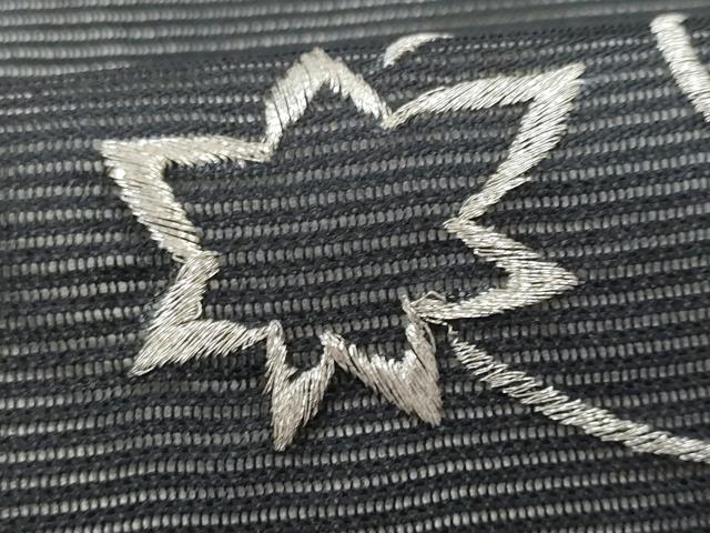 平和屋着物＊夏物 九寸名古屋帯 刺繍 竜田川 黒地 銀糸 正絹 逸品 CAAW5498fb