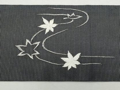 平和屋着物＊夏物 九寸名古屋帯 刺繍 竜田川 黒地 銀糸 正絹 逸品 CAAW5498fb