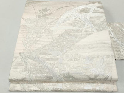 平和屋着物＊夏物 九寸名古屋帯 駒刺繍 籬流水桔梗文 銀糸 正絹 逸品 CAAW5501fb