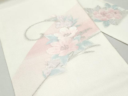 平和屋着物＊夏物 九寸名古屋帯 草花文 銀糸 正絹 逸品 CAAW5506fb