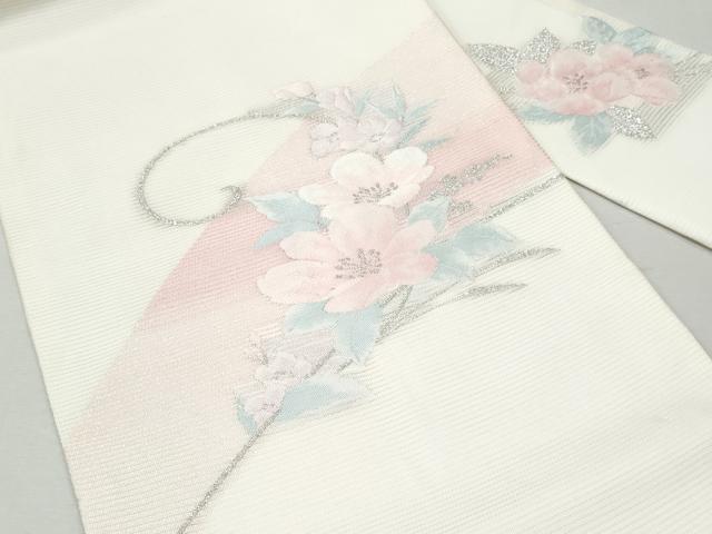 平和屋着物＊夏物 九寸名古屋帯 草花文 銀糸 正絹 逸品 CAAW5506fb