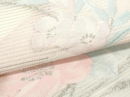 平和屋着物＊夏物 九寸名古屋帯 草花文 銀糸 正絹 逸品 CAAW5506fb