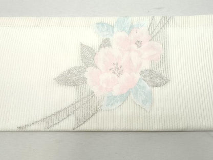 平和屋着物＊夏物 九寸名古屋帯 草花文 銀糸 正絹 逸品 CAAW5506fb