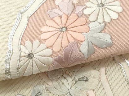 平和屋着物＊夏物 九寸名古屋帯 総刺繍 駒刺繍 絵皿花文 銀糸 正絹 逸品 CAAW5509fb