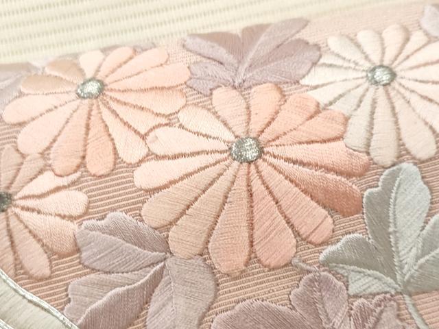 平和屋着物＊夏物 九寸名古屋帯 総刺繍 駒刺繍 絵皿花文 銀糸 正絹 逸品 CAAW5509fb