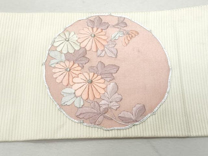 平和屋着物＊夏物 九寸名古屋帯 総刺繍 駒刺繍 絵皿花文 銀糸 正絹 逸品 CAAW5509fb