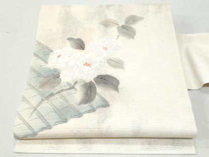 平和屋着物＊夏物 九寸名古屋帯 手描き 枝花文 銀糸 正絹 逸品 CAAW5512fb