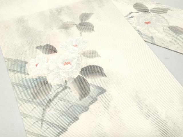 平和屋着物＊夏物 九寸名古屋帯 手描き 枝花文 銀糸 正絹 逸品 CAAW5512fb
