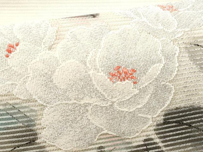 平和屋着物＊夏物 九寸名古屋帯 手描き 枝花文 銀糸 正絹 逸品 CAAW5512fb
