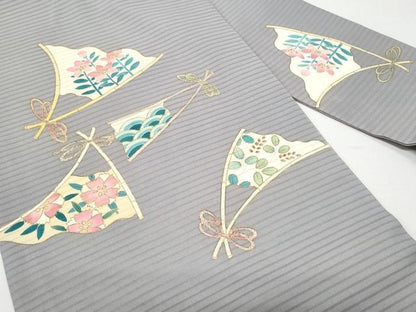 平和屋着物＊夏物 塩瀬 九寸名古屋帯 作家物 扇面吉祥文 金彩 正絹 逸品 CAAW5514fb