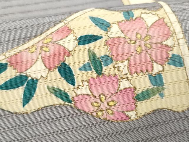 平和屋着物＊夏物 塩瀬 九寸名古屋帯 作家物 扇面吉祥文 金彩 正絹 逸品 CAAW5514fb