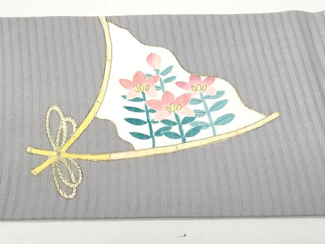 平和屋着物＊夏物 塩瀬 九寸名古屋帯 作家物 扇面吉祥文 金彩 正絹 逸品 CAAW5514fb