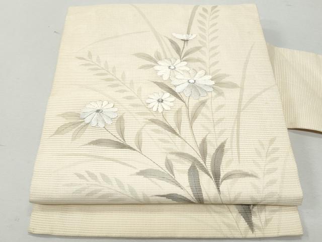 平和屋着物＊夏物 九寸名古屋帯 作家物 刺繍 枝花文 銀彩 正絹 逸品 CAAW5516fb