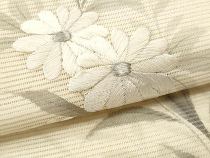 平和屋着物＊夏物 九寸名古屋帯 作家物 刺繍 枝花文 銀彩 正絹 逸品 CAAW5516fb