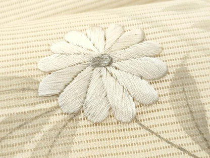 平和屋着物＊夏物 九寸名古屋帯 作家物 刺繍 枝花文 銀彩 正絹 逸品 CAAW5516fb